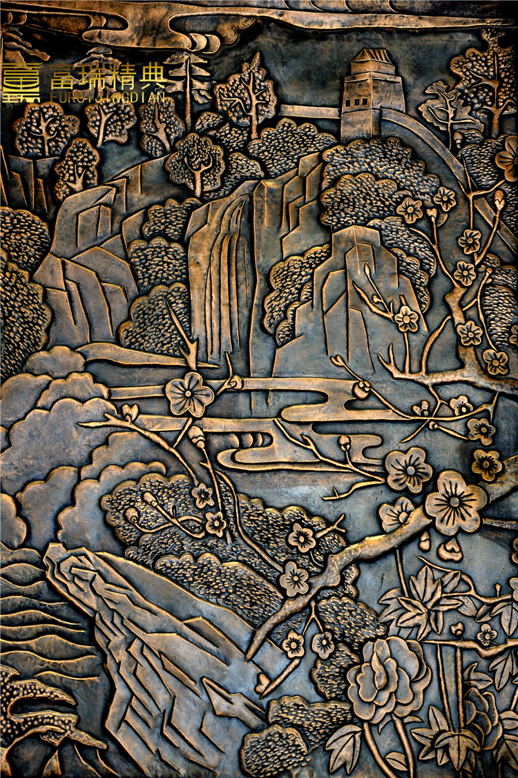 六盘水印象酒店大厅锻铜山水浮雕画